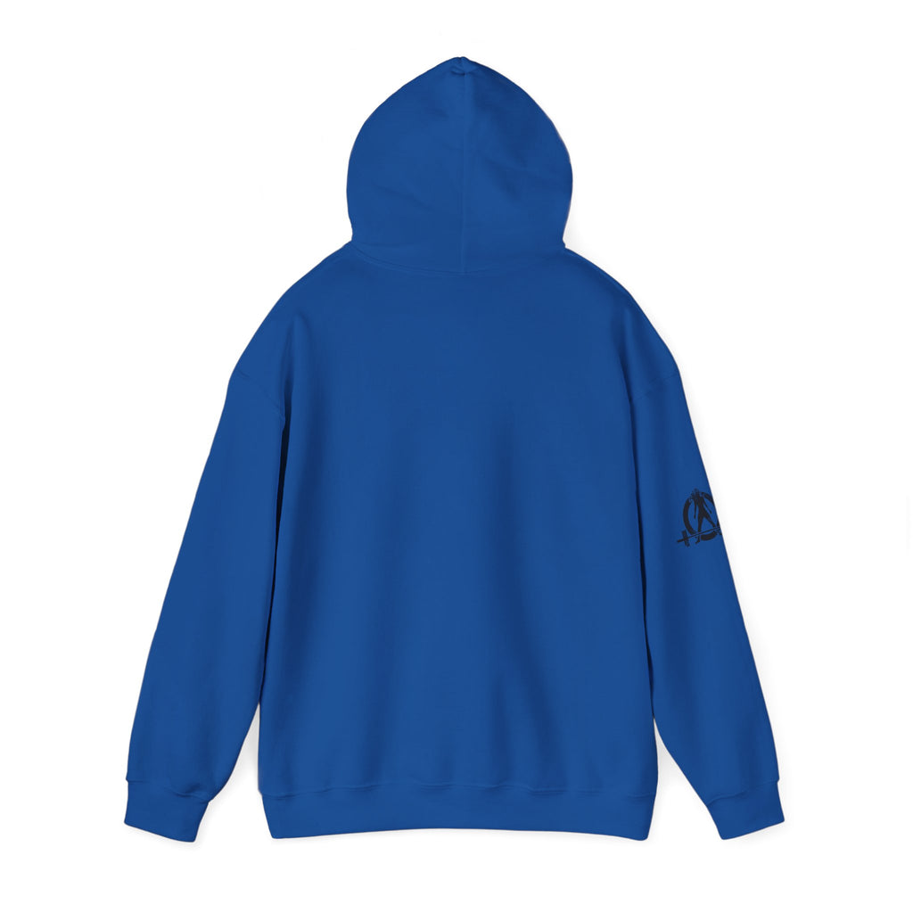 I Could Hip Thrust You - Unisex Heavy Blend Hooded Sweatshirt - Black Distressed Logo on Front & Right Sleeve