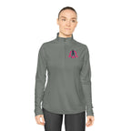 Ladies Quarter-Zip Pullover - White Distressed Logo
