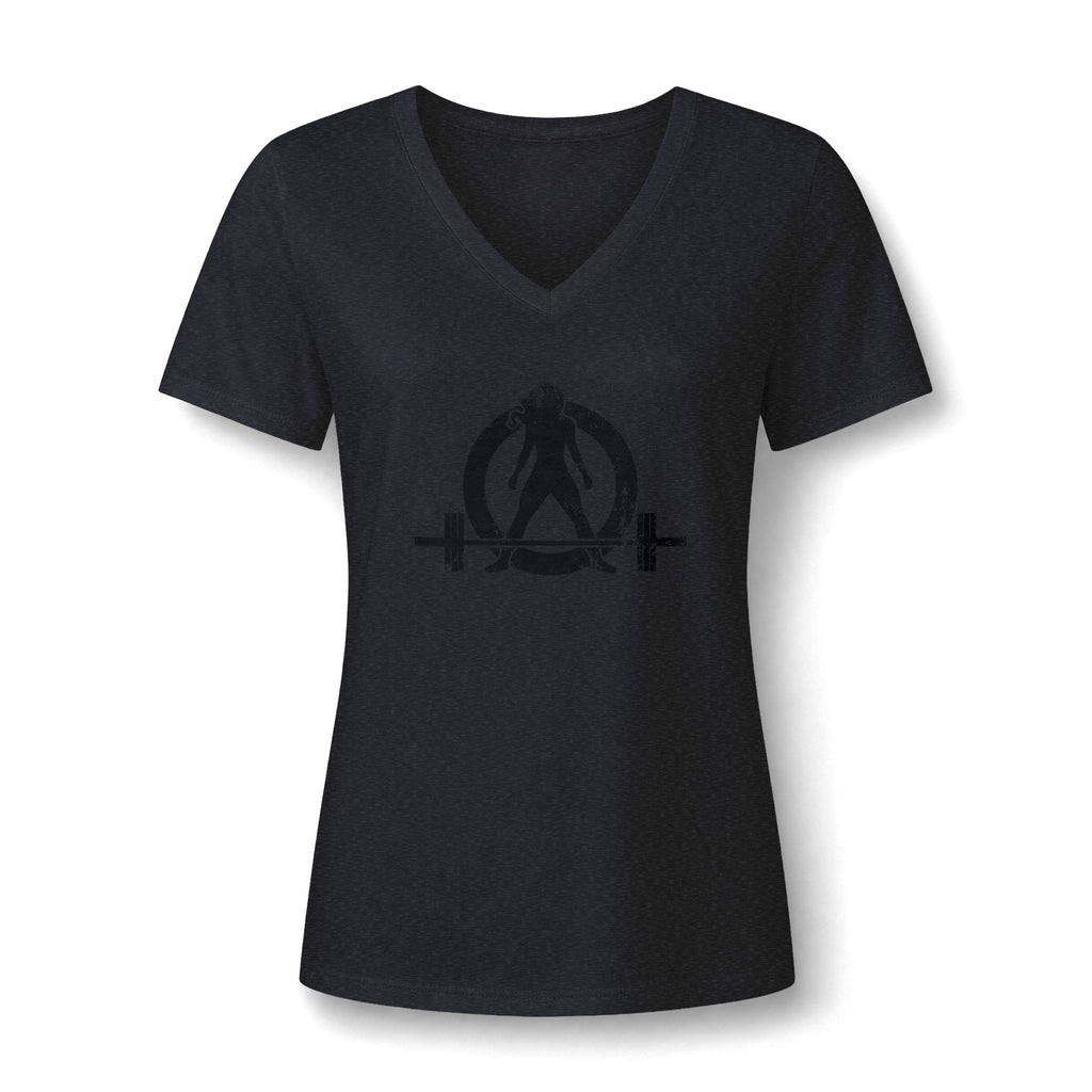 WWLW Women's Relaxed Heather CVC V-Neck Tee -  Black Logo