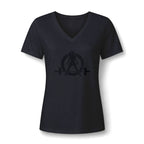 WWLW Women's Relaxed Heather CVC V-Neck Tee -  Black Logo