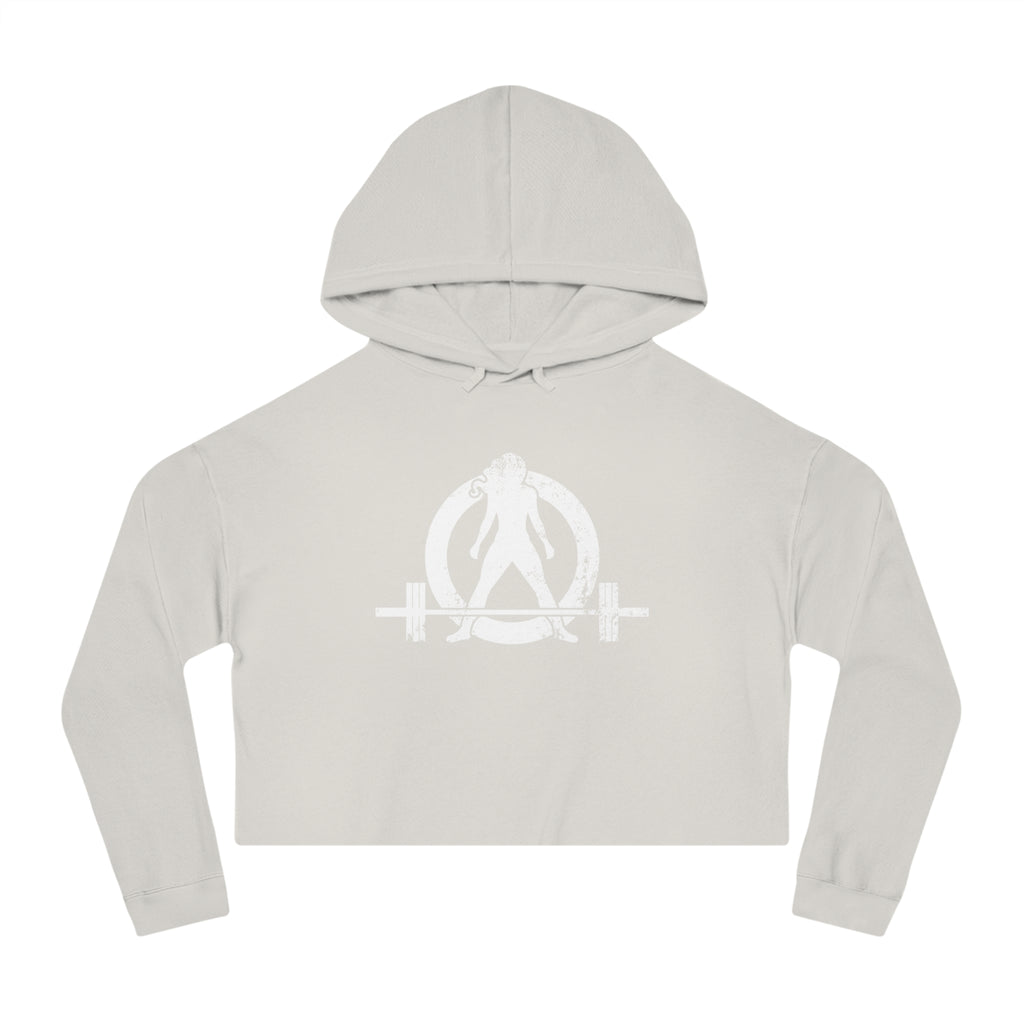 Women’s Cropped Hooded Sweatshirt - White Distressed Logo