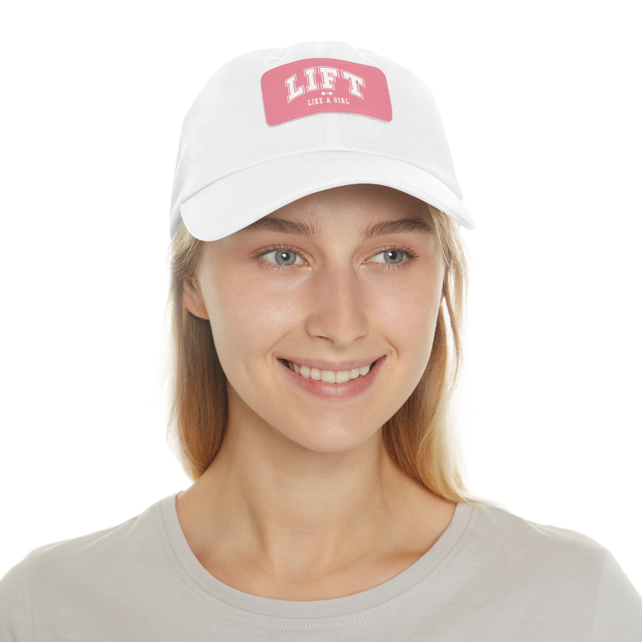 Lift Like A Girl - Dad Hat with Leather Patch (Rectangle) - White Font