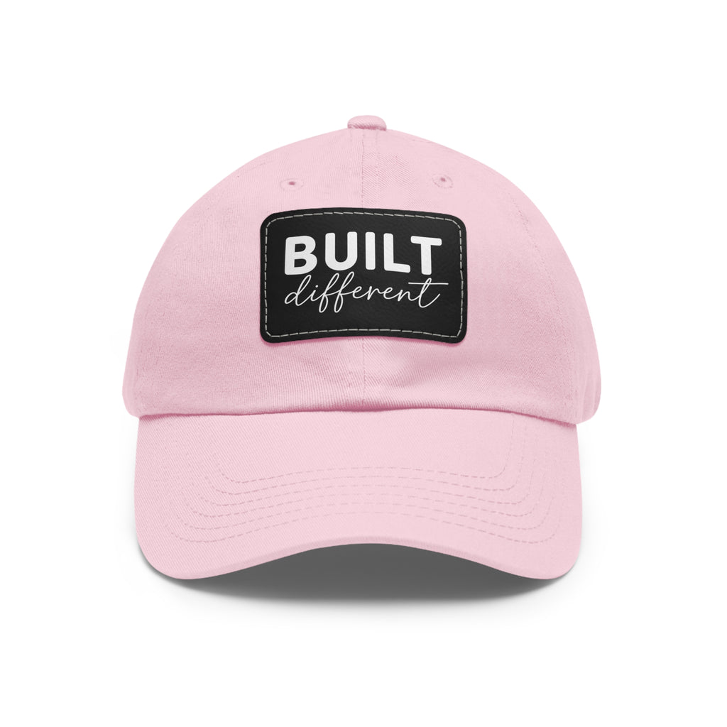 Built Different - Dad Hat with Leather Patch (Rectangle) - White Logo