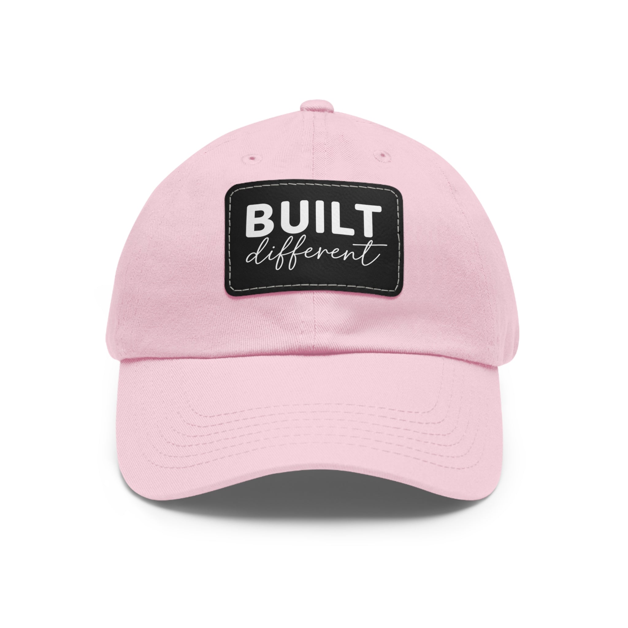 Built Different - Dad Hat with Leather Patch (Rectangle) - White Logo