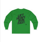 Lift Heavy Run Fast - Ultra Cotton Long Sleeve Tee - Black Logo Front & Back
