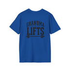 Grandma Lifts -  Unisex Softstyle T-Shirt — Front & Back Black Logo