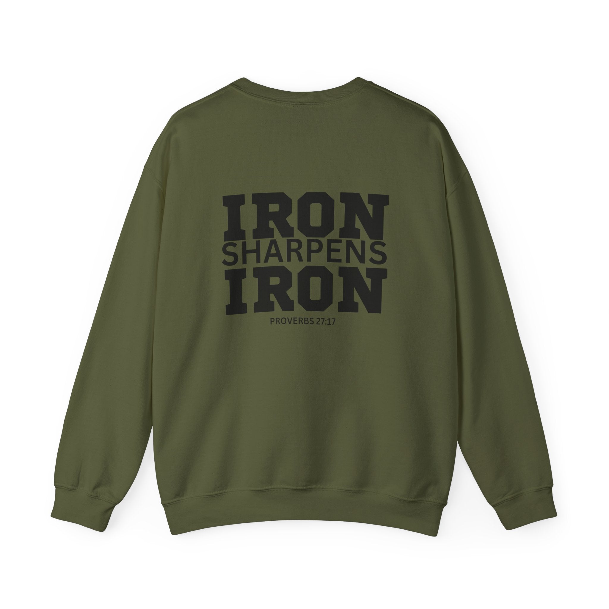 Iron Sharpens Iron - Unisex Heavy Blend™ Crewneck Sweatshirt - Front Black Logo - Front & Back Print