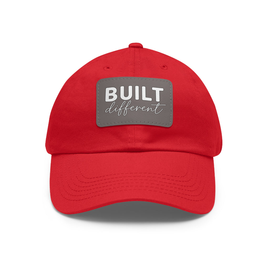 Built Different - Dad Hat with Leather Patch (Rectangle) - White Logo
