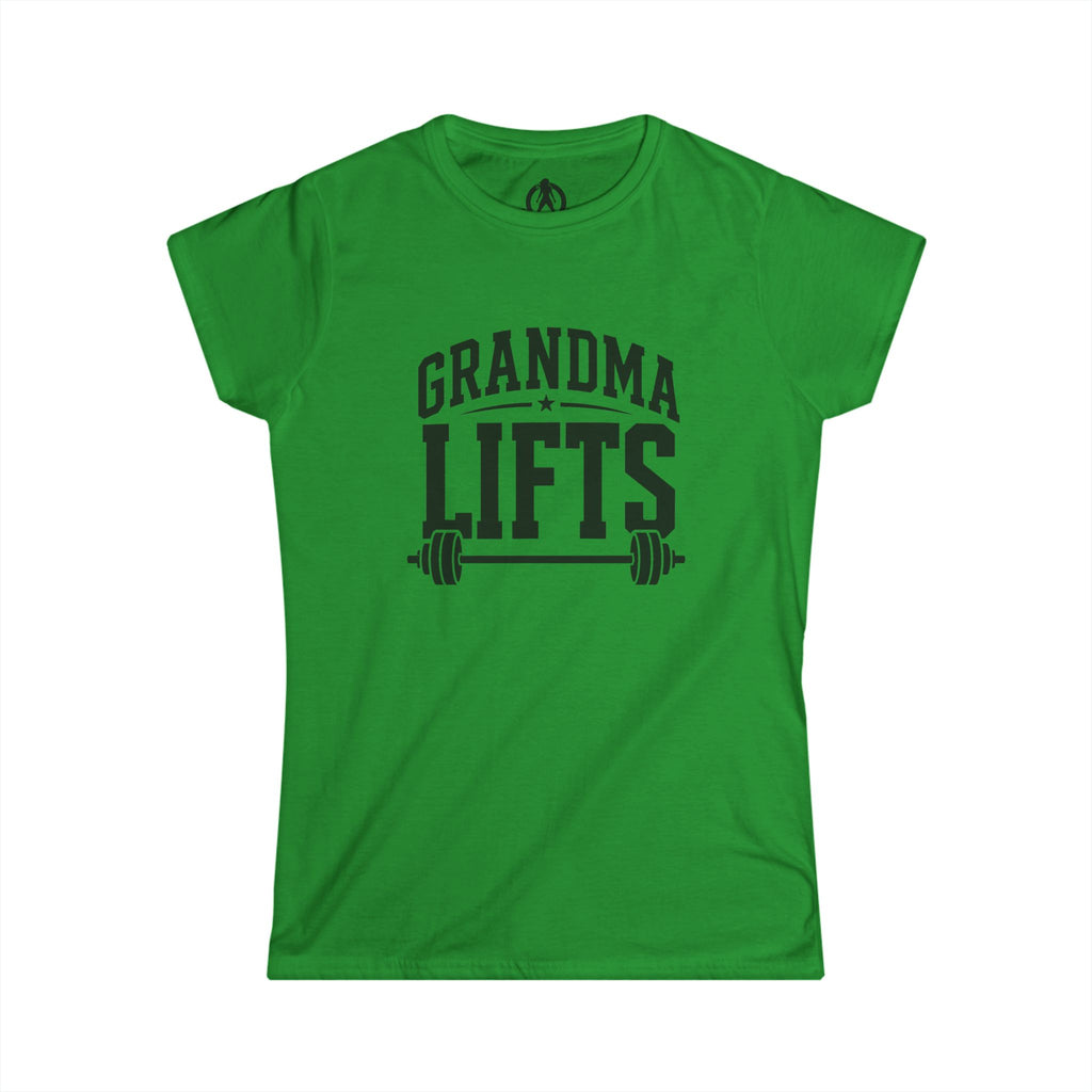 Grandma Lifts t - Women's Softstyle Tee - White Logo Plain Back