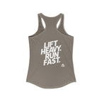 Lift Heavy - Run Fast - Racer Back Tank Top - Women's Ideal Racerback Tank (White Front & Back Logo)