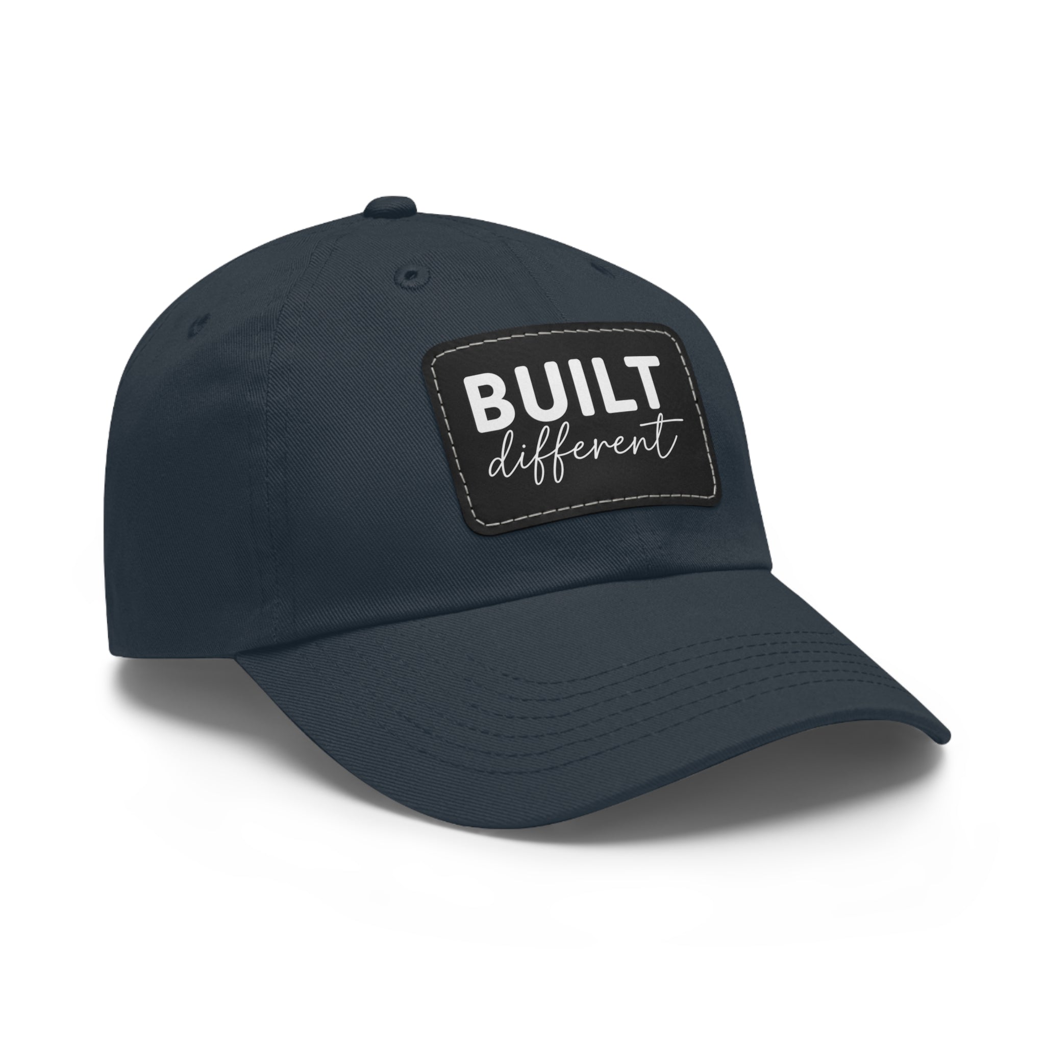 Built Different - Dad Hat with Leather Patch (Rectangle) - White Logo