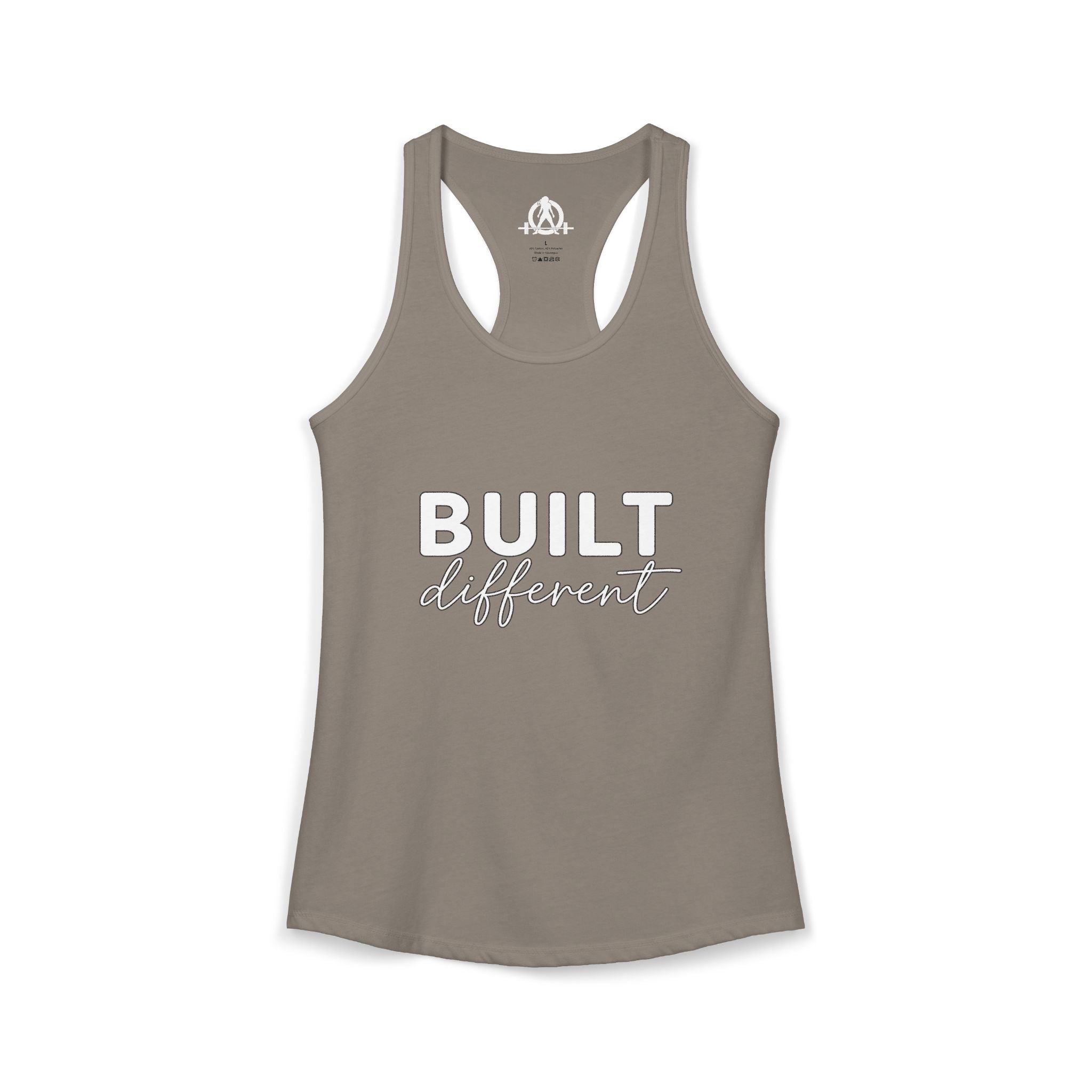Built Different - Women's Ideal Racerback Tank - White Logo