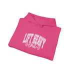 Lift Heavy Shit - Unisex Heavy Blend Hooded Sweatshirt - White Logo on Front & Right Sleeve