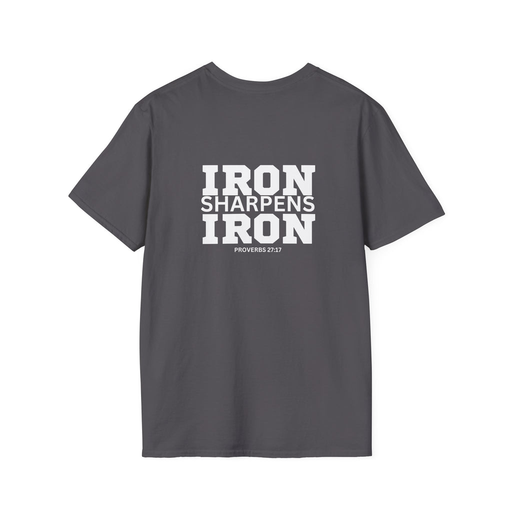 Iron Sharpens Iron - Unisex Softstyle T-Shirt - White Logo Front & Back