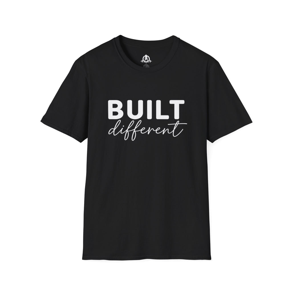 Built Different Unisex Softstyle T-Shirt — Front White Logo