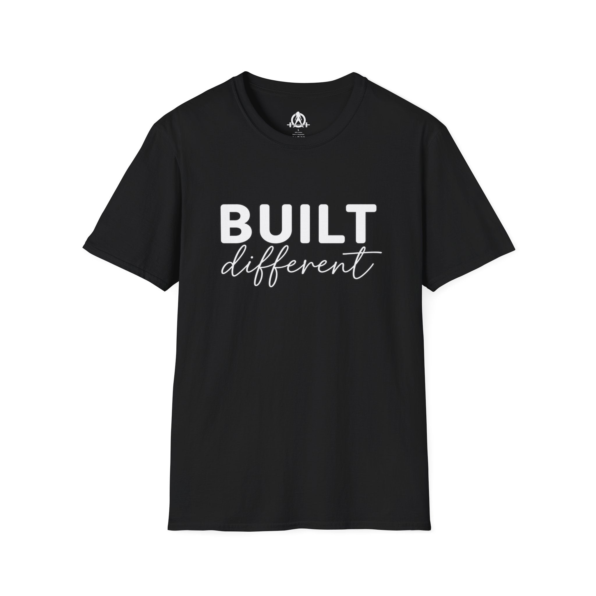 Built Different Unisex Softstyle T-Shirt — Front White Logo