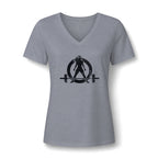 WWLW Women's Relaxed Heather CVC V-Neck Tee -  Black Logo
