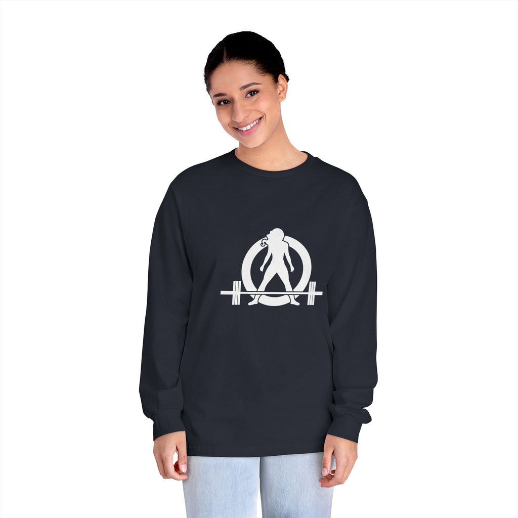 Drink Caffeine. Wear Black. Lift Heavy Shit. — Classic Long Sleeve Tee — White Front & Back