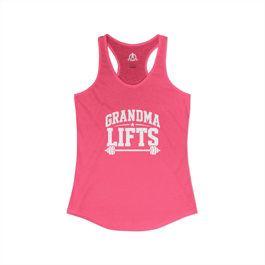 Grandma Lifts - Women's Ideal Racerback Tank - Black Logo Front Plain Back