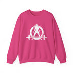 ALL I NEED IS COFFEE and a Barbell - Unisex Heavy Blend™ Crewneck Sweatshirt - Distressed Logo - Front & Back