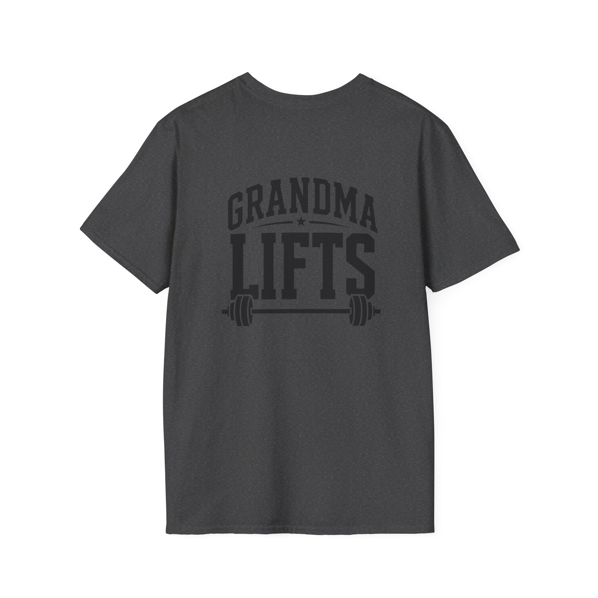 Grandma Lifts -  Unisex Softstyle T-Shirt — Front & Back Black Logo