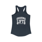 Grandma Lifts - Women's Ideal Racerback Tank - White Logo Front & Back