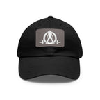Distressed - Dad Hat with Leather Patch (Rectangle) - White Font