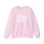 Iron Sharpens Iron - Unisex Heavy Blend™ Crewneck Sweatshirt - Front White Logo - Plain Back