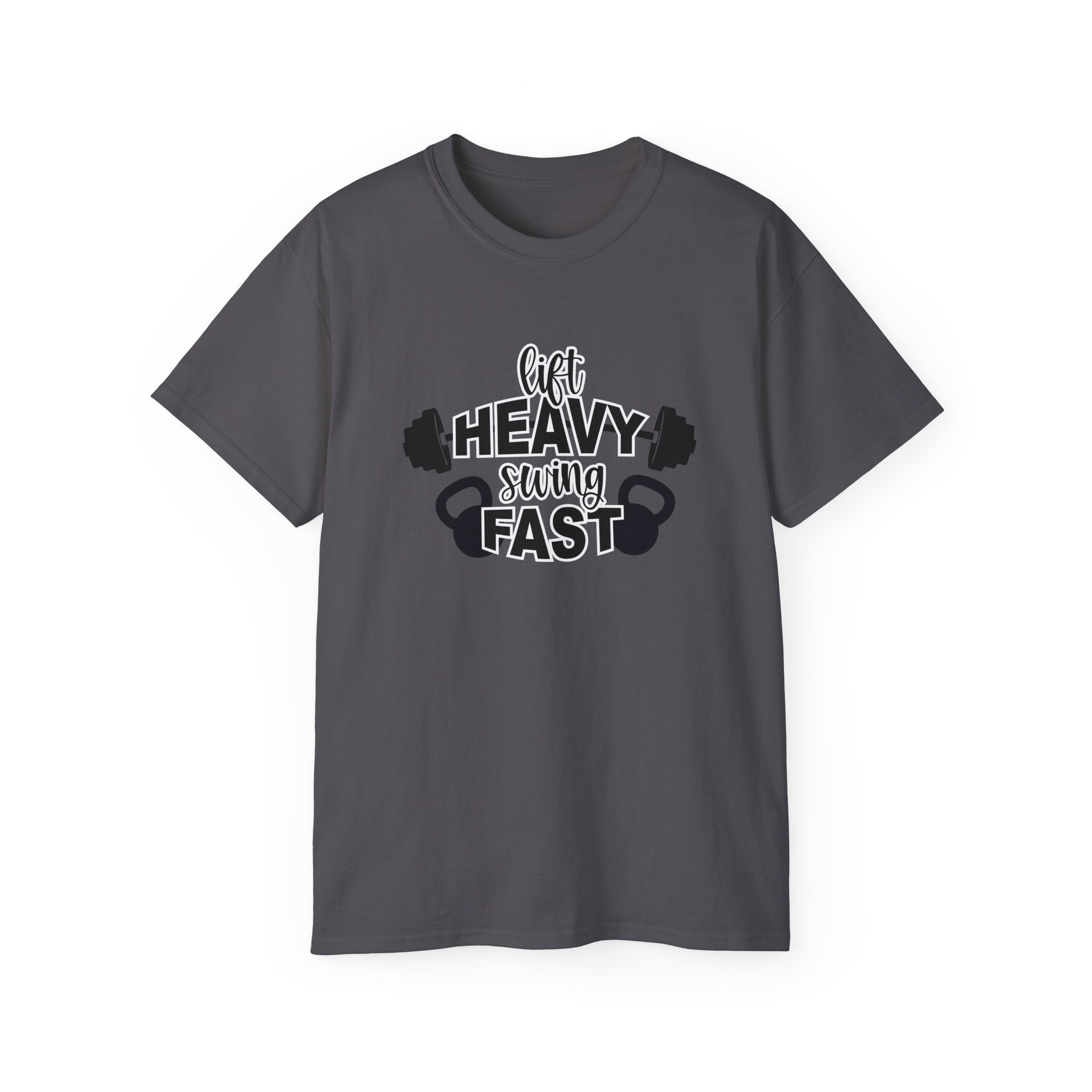 Lift Heavy Swing Fast - Unisex Ultra Cotton Tee - Black Logo Plain Back