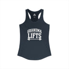 Grandma Lifts - Women's Ideal Racerback Tank - Black Logo Front Plain Back