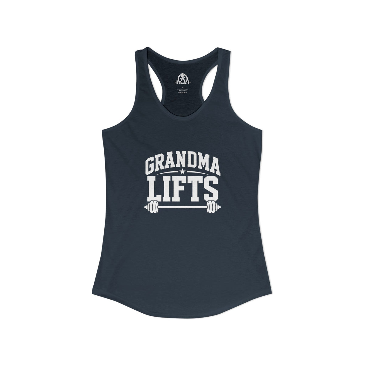 Grandma Lifts - Women's Ideal Racerback Tank - Black Logo Front Plain Back