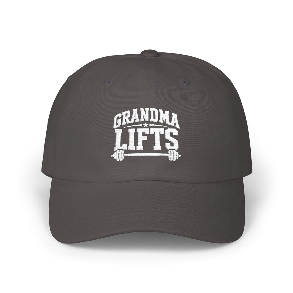 Grandma Lifts Dad Cap — White Logo