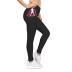 Black Women's Casual Leggings - Distressed Color Logo - Right Hip