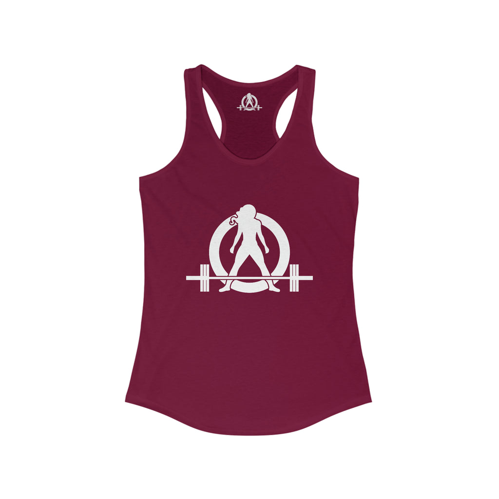 Iron Sharpens Iron - Women's Ideal Racerback Tank - White Font - Print on Front & Back