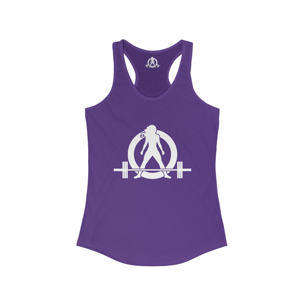 Iron Sharpens Iron - Women's Ideal Racerback Tank - White Font - Print on Front & Back