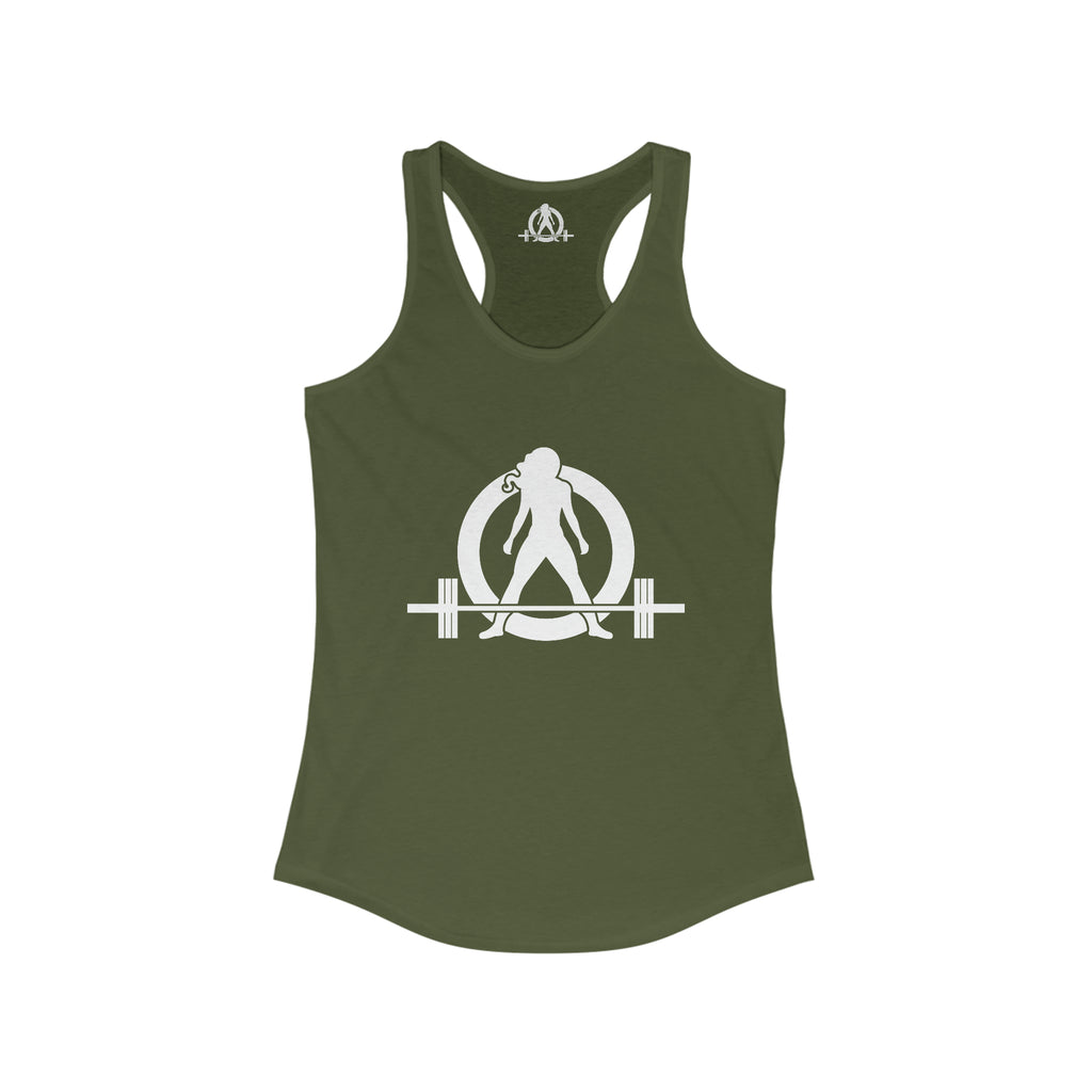 Iron Sharpens Iron - Women's Ideal Racerback Tank - White Font - Print on Front & Back