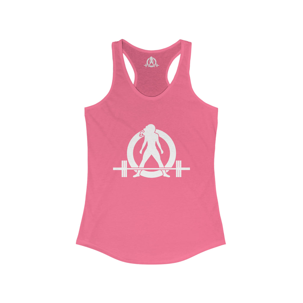 Iron Sharpens Iron - Women's Ideal Racerback Tank - White Font - Print on Front & Back