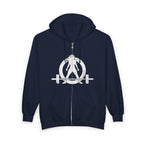 Unisex Heavy Blend™ Full Zip Hooded Sweatshirt – Distressed White Logo 🤍⚡