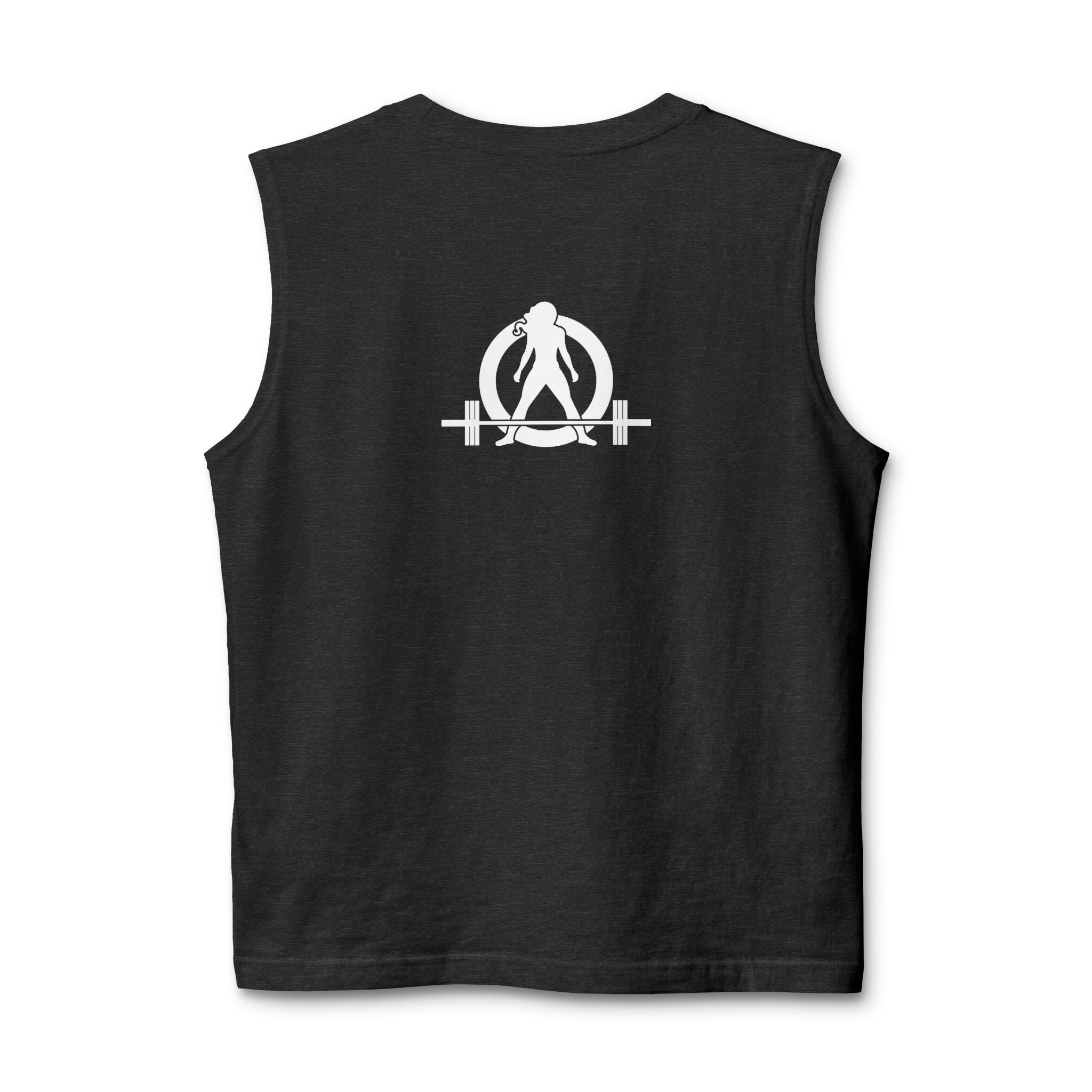 Built Different Muscle Tank — White Logo Front & Back