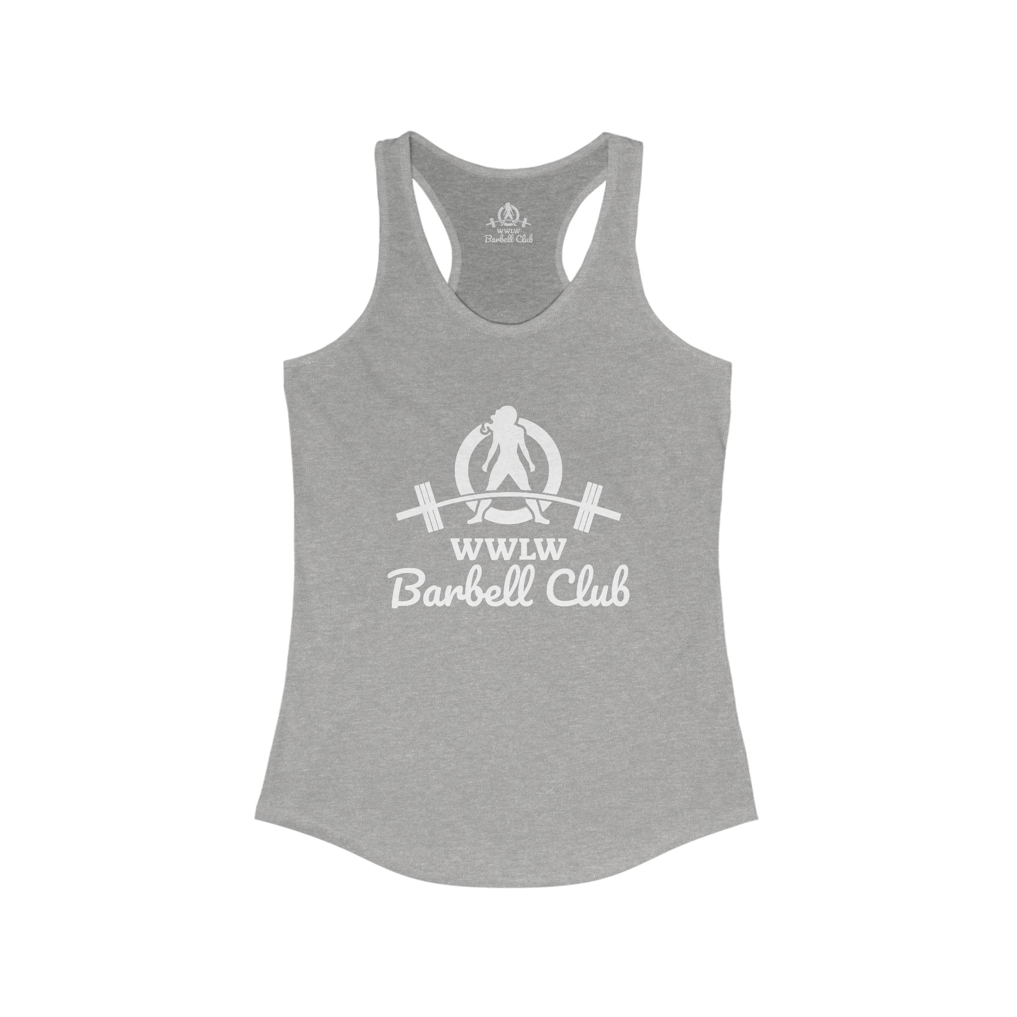 WWLW Barbell Club - Women's Ideal Racerback Tank - White Logo Plain Back