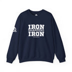 Iron Sharpens Iron - Unisex Heavy Blend™ Crewneck Sweatshirt - Front White Logo - Plain Back