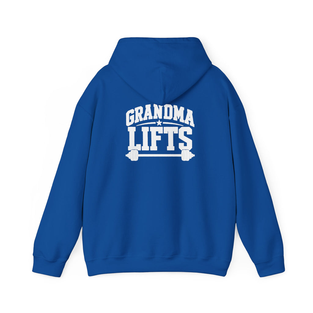 Grandma Lifts - Unisex Heavy Blend™ Hooded Sweatshirt - White Logo Front & Back