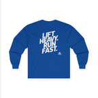 Lift Heavy Run Fast - Ultra Cotton Long Sleeve Tee - White Logo Front & Back