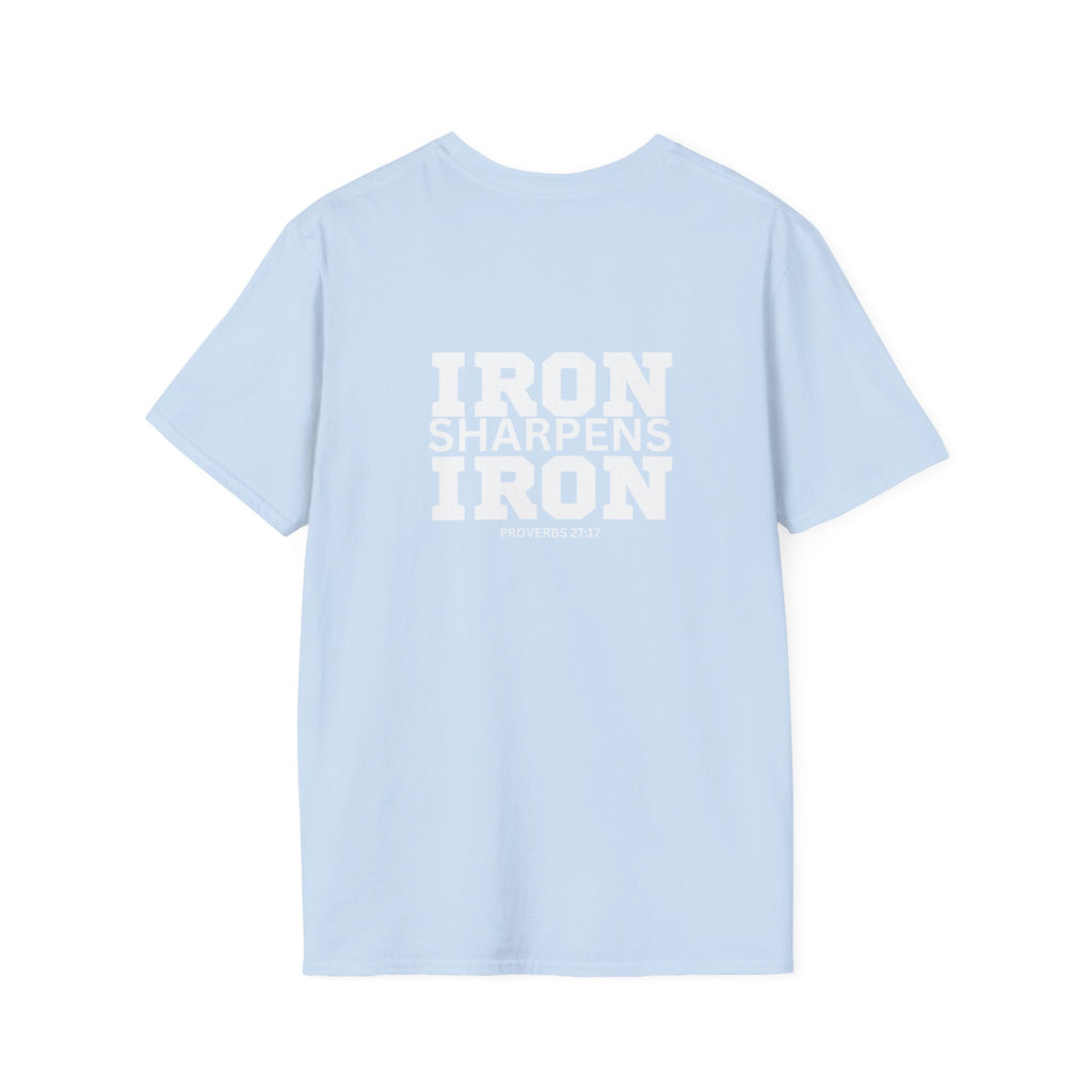 Iron Sharpens Iron - Unisex Softstyle T-Shirt - White Logo Front & Back
