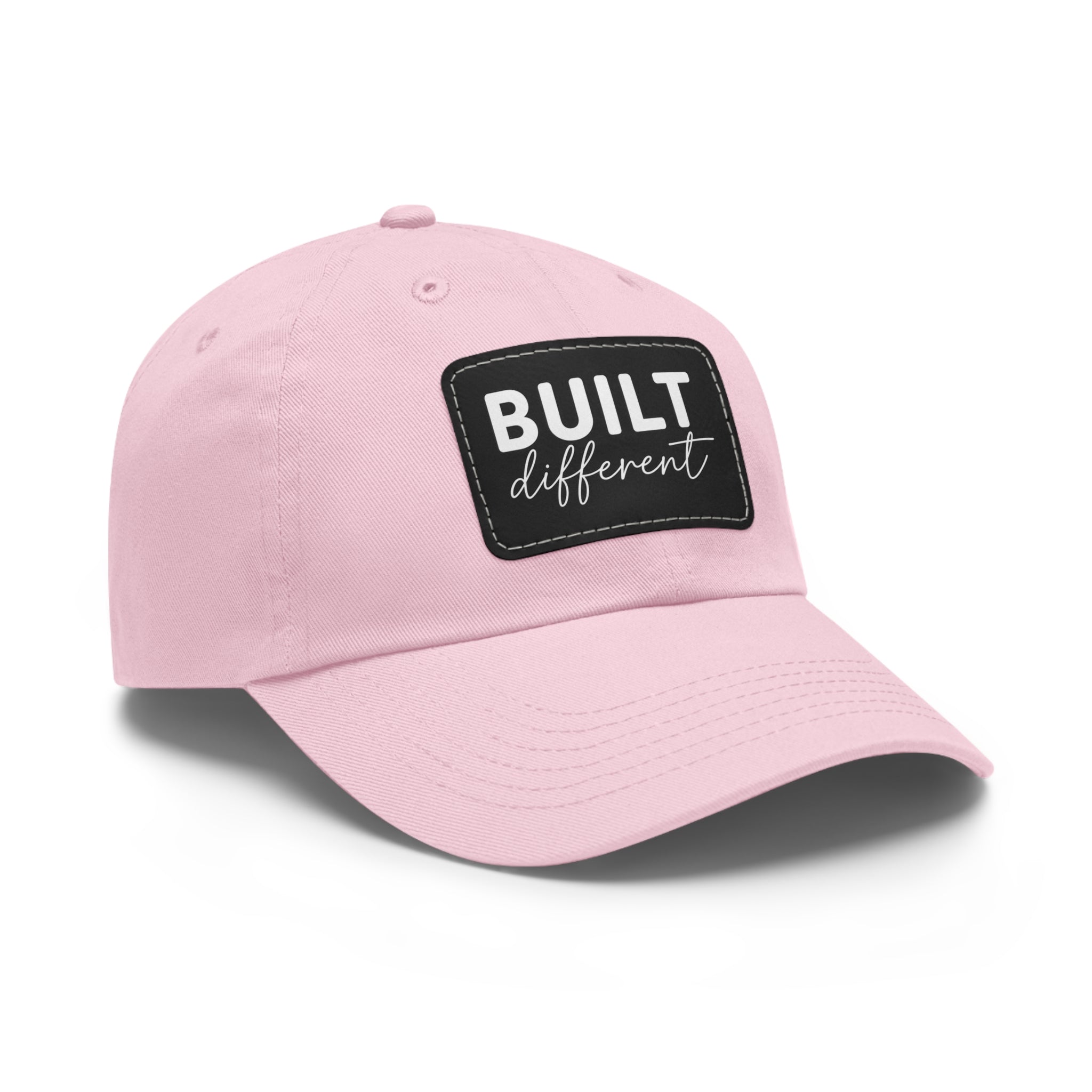 Built Different - Dad Hat with Leather Patch (Rectangle) - White Logo