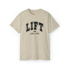 Lift Like A Girl - Unisex Ultra Cotton Tee - Front Black Logo - Plain Back