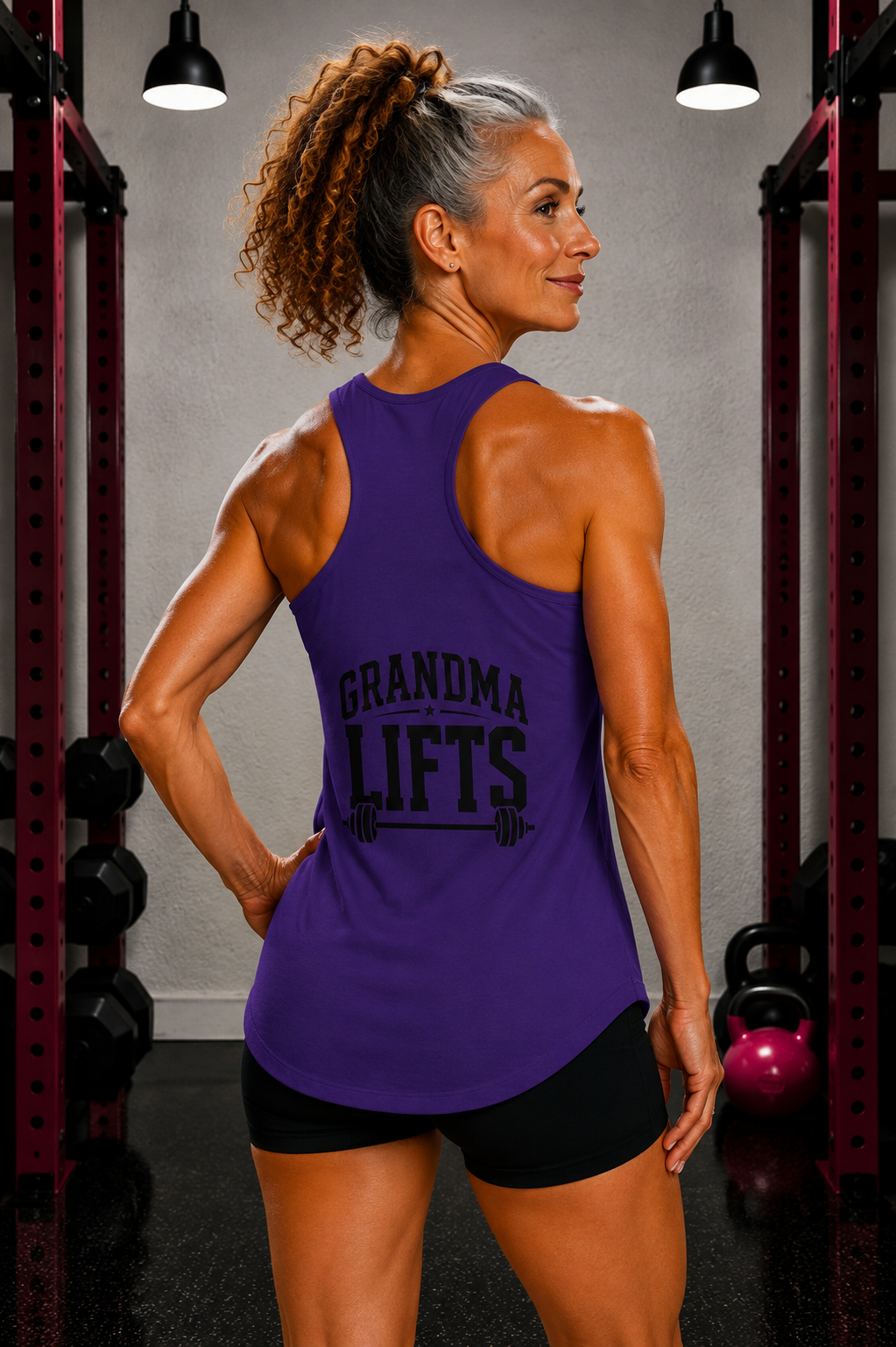 Grandma Lifts - Women's Ideal Racerback Tank - White Logo Front & Back