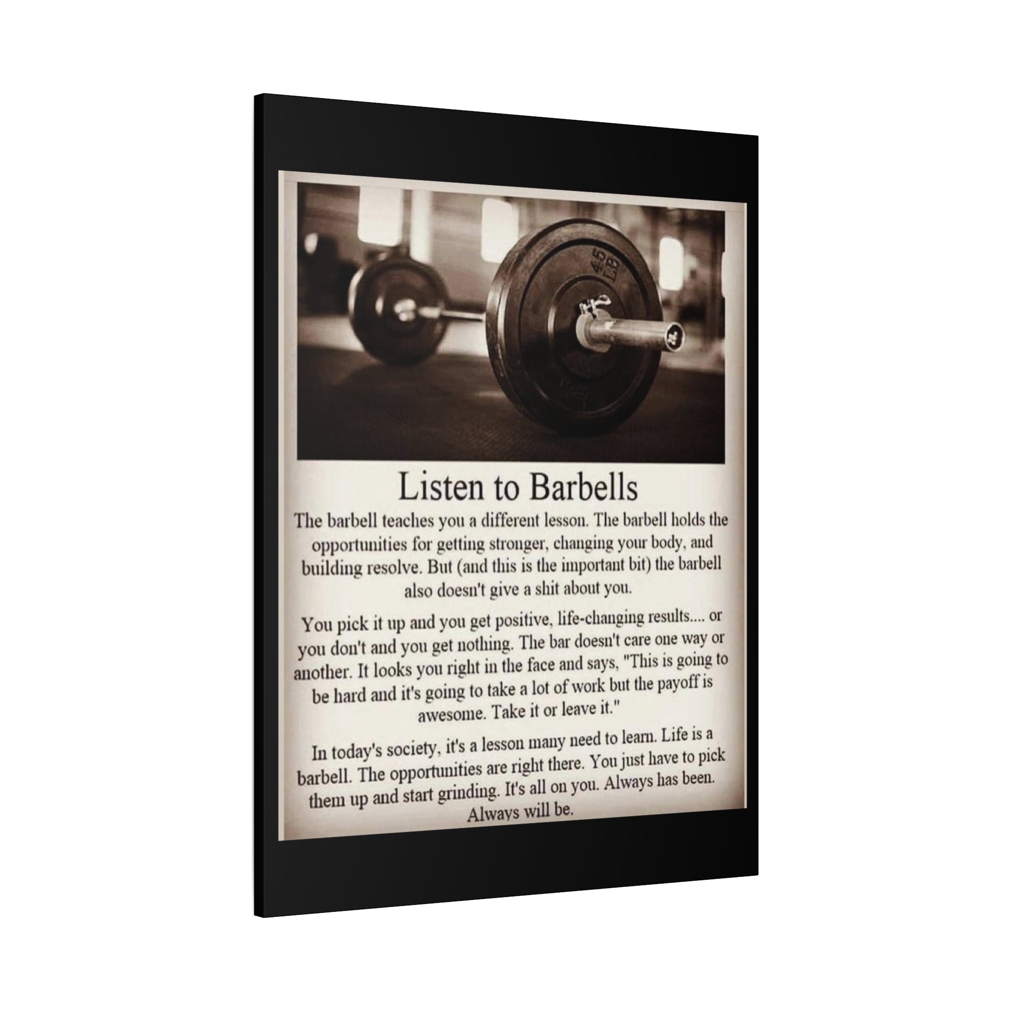 Listen To Barbells - Matte Canvas, Stretched, 1.25" - Best Seller