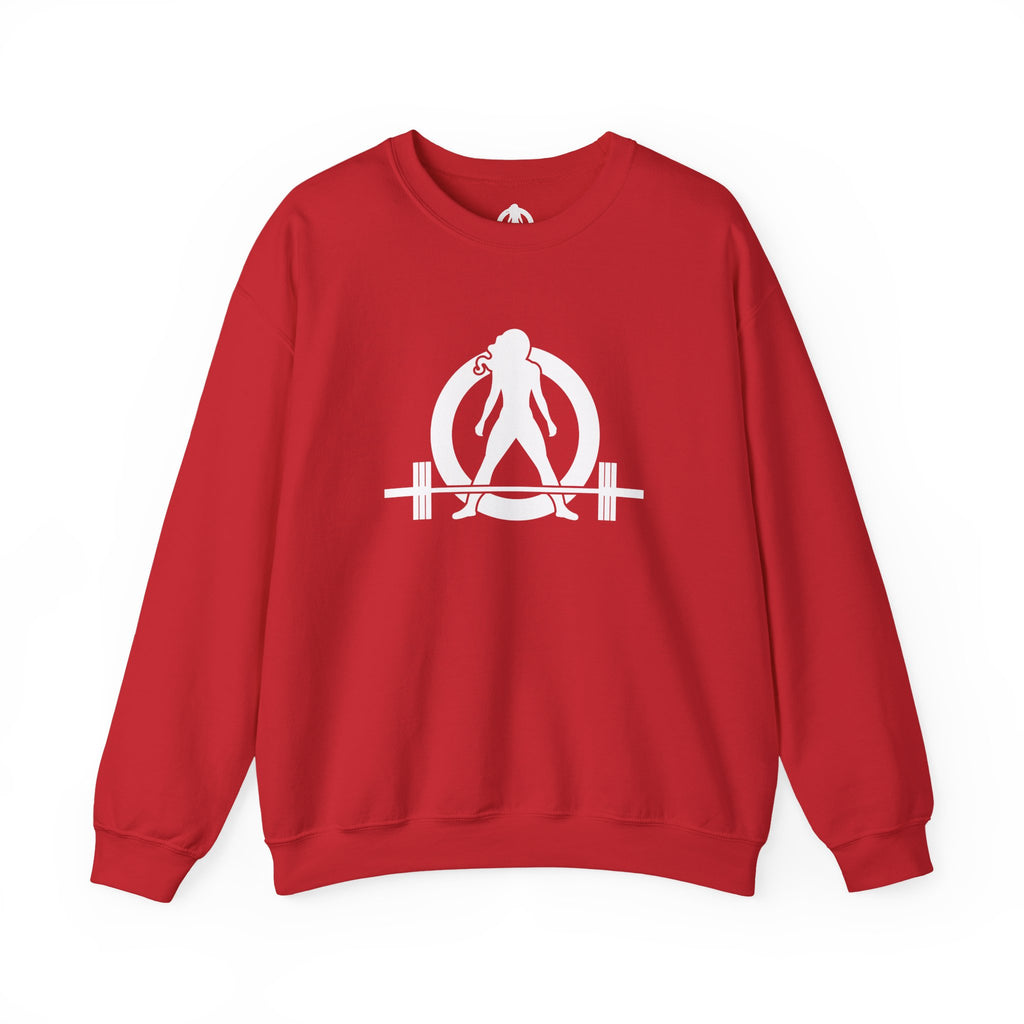 Lift Heavy Run Fast - Unisex Heavy Blend™ Crewneck Sweatshirt - White Logo Front & Back