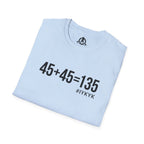 45 + 45 = 135 – Unisex Softstyle Tee | Black Front, Plain Back